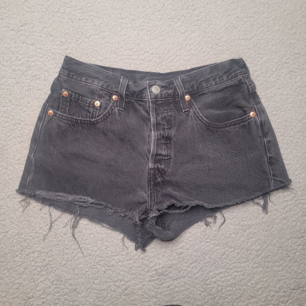 Levis 501‎ Shorts 27 Lunar Black Faded Original Fit Frayed High Rise 56327-0112